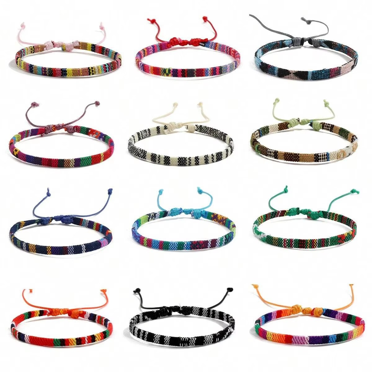 12 Boho Men & Women Surfer Beach Bracelet Set Braided Boho Handmade Bracelets