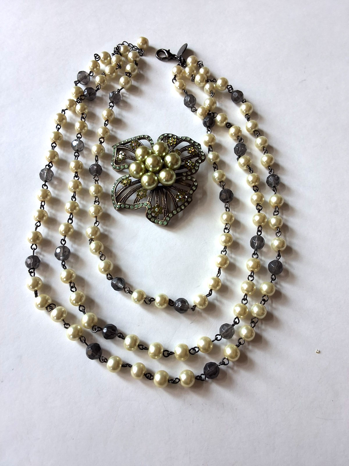 White House Black Market Faux Pearl Necklace With Brooch Accessory