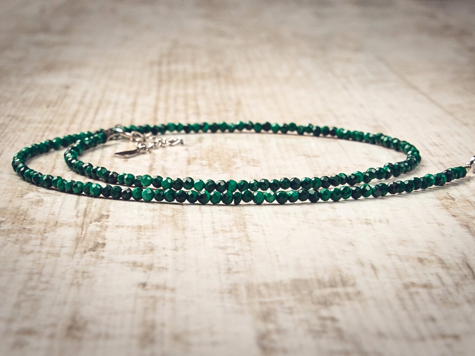 2mm Malachite Choker Natural Green Stone Facted Necklace Healing Reiki Gift