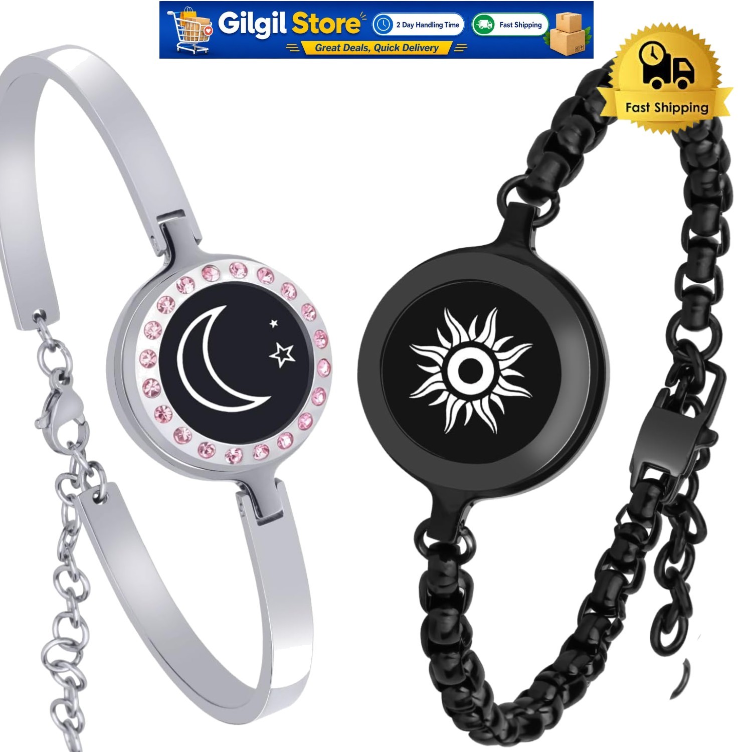 Adjustable Smart Couples Bracelets – SOS Messaging & Love Signaling in Black