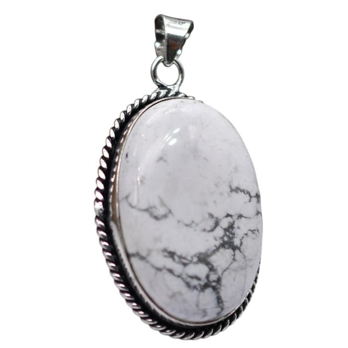 Howlite Natural Gemstone Antique Silver Plated Pendant 2.25″ J 1619