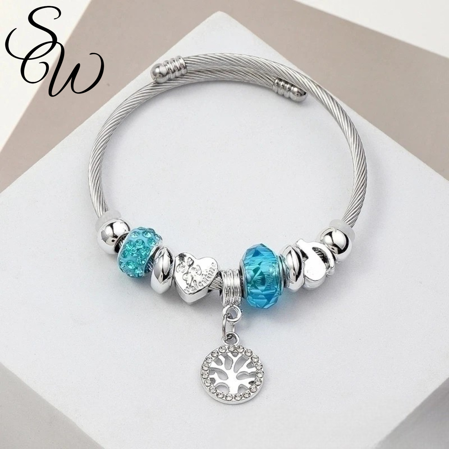Elegant Charm Bangle Bracelet Stainless Steel Cuff Adjustable Jewelry