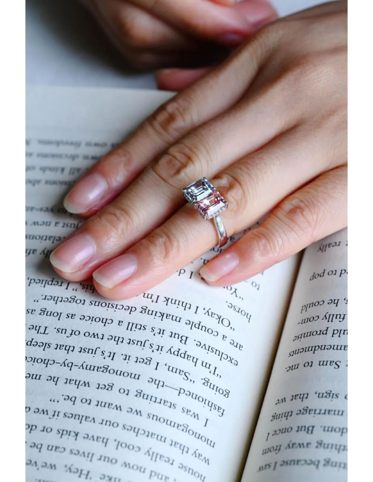 Toi Et Moi Lab Grown Morganite & Aquamarine With 925 Sterling Silver Women Ring