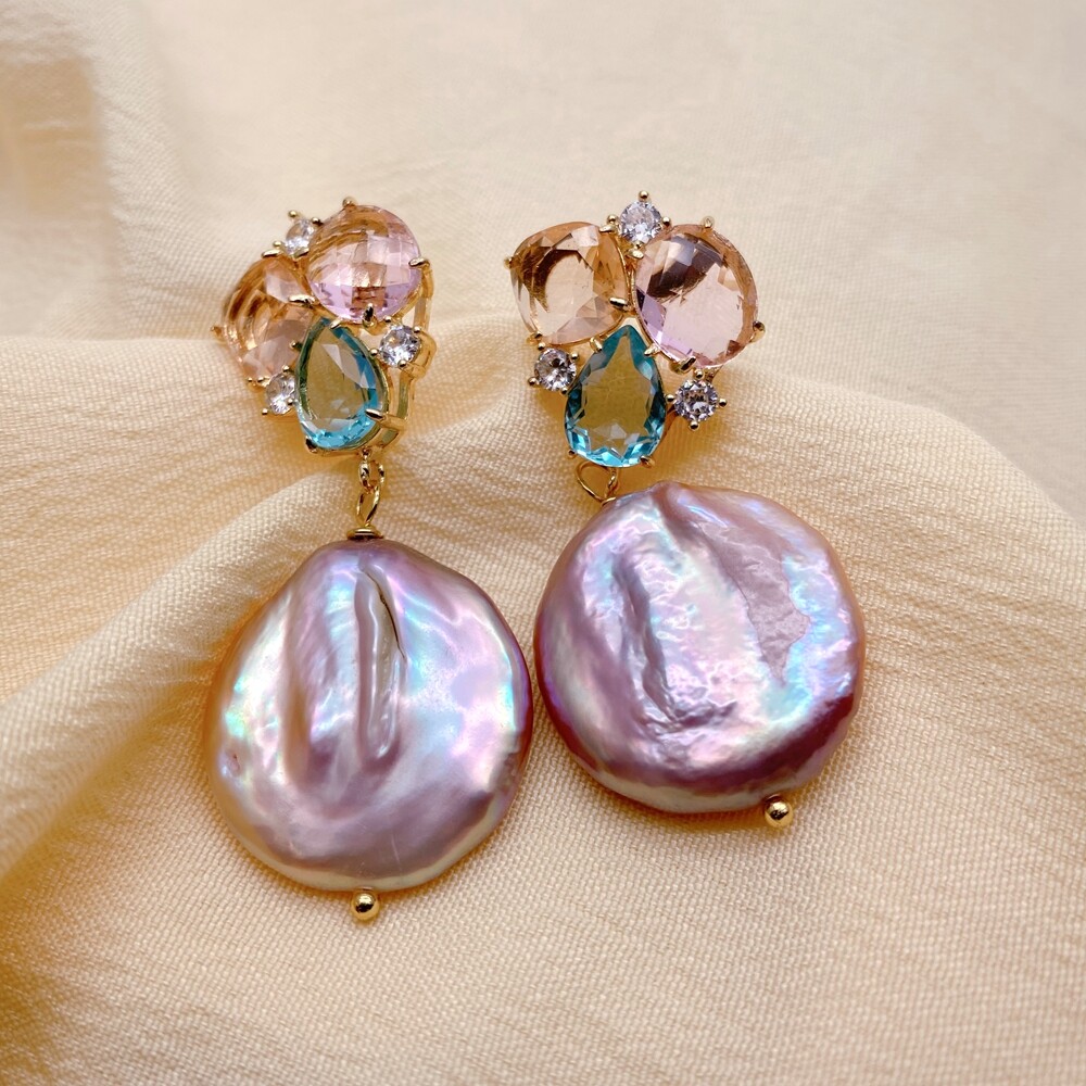 Genuine Freshwater Purple Pearl 21mm Dangle Stud Earrings For Women Nice Gift
