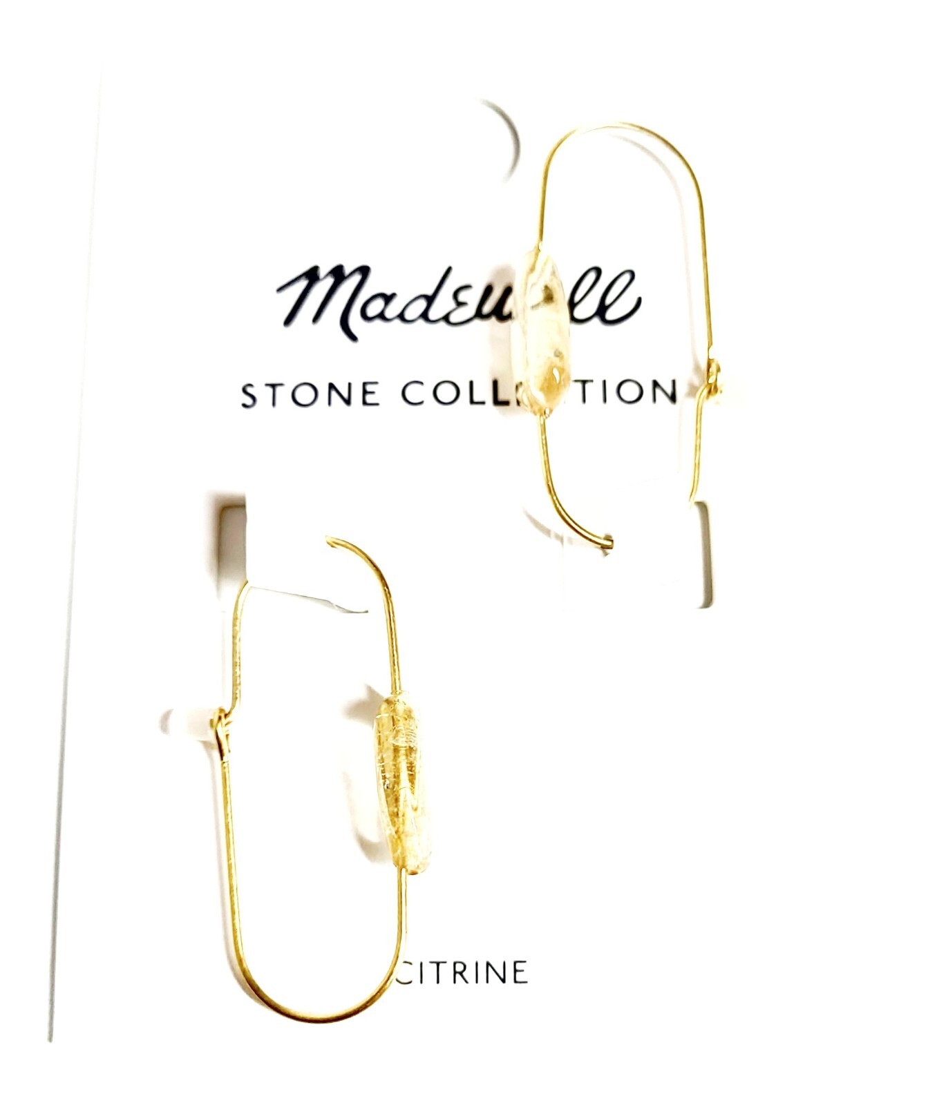Madewell Stone Collection Medium Drop Hoop Earrings in Citrine Gold Plated New