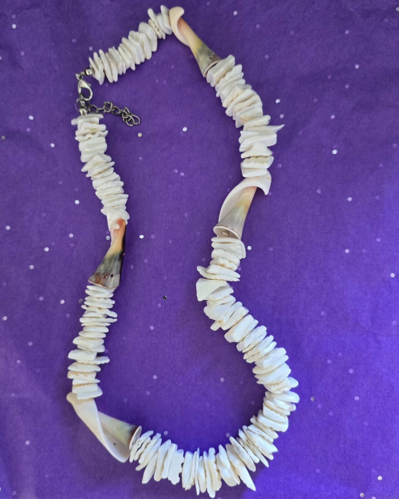 White Chipped Puka Sea Shell Necklace interlaced Cone Sea Shells Hawaii Surfer