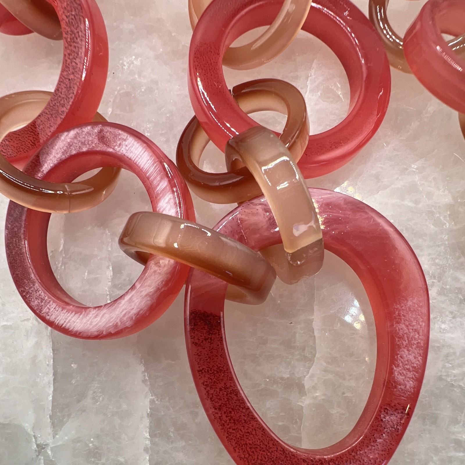 Pink & Beige Plastic Oval Link Chain Statement Necklace, No Stone