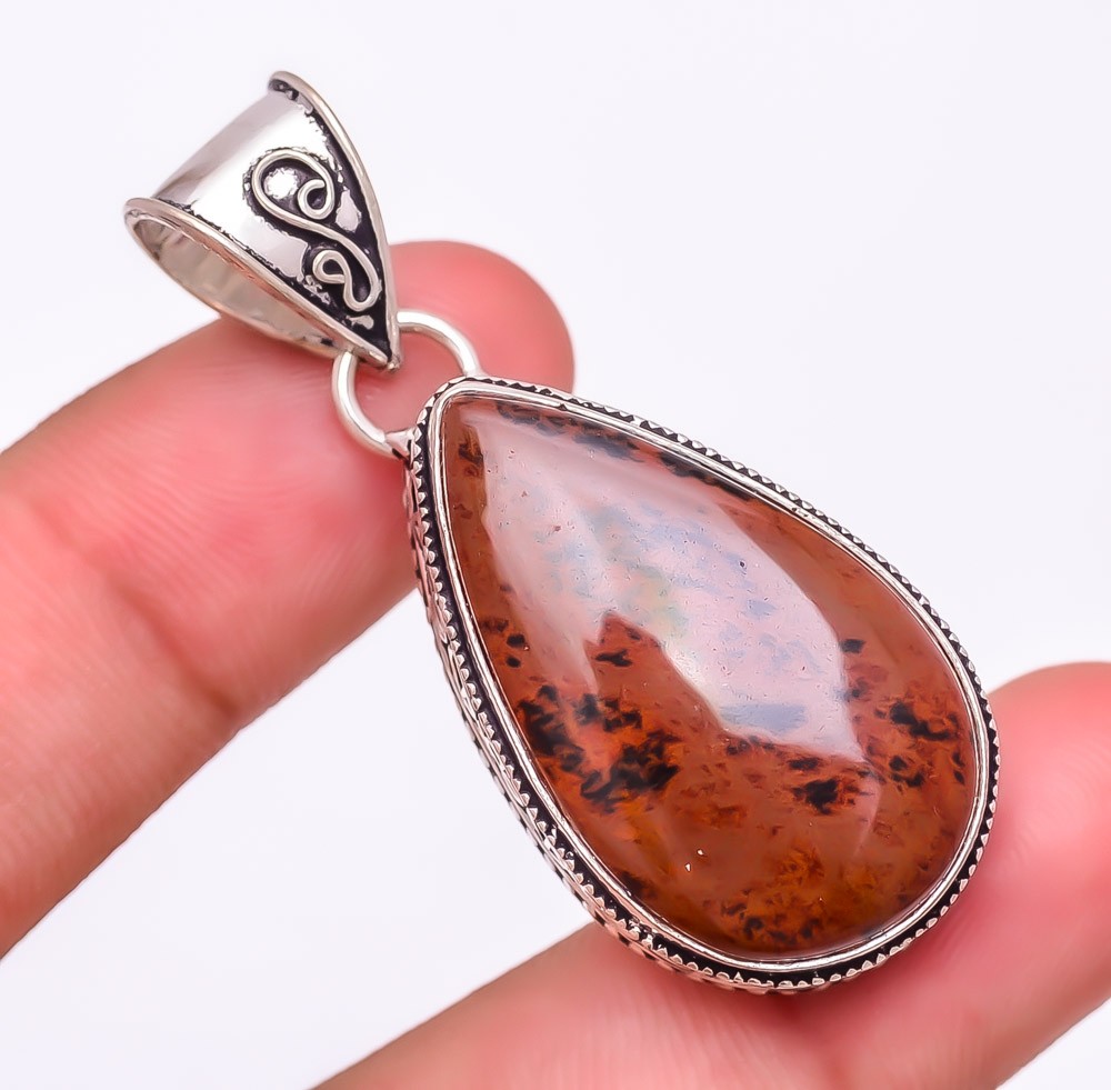Natural Mahogany Obsidian Gemstone 925 Silver Plated Jewelry Pendant 2.0″ S268