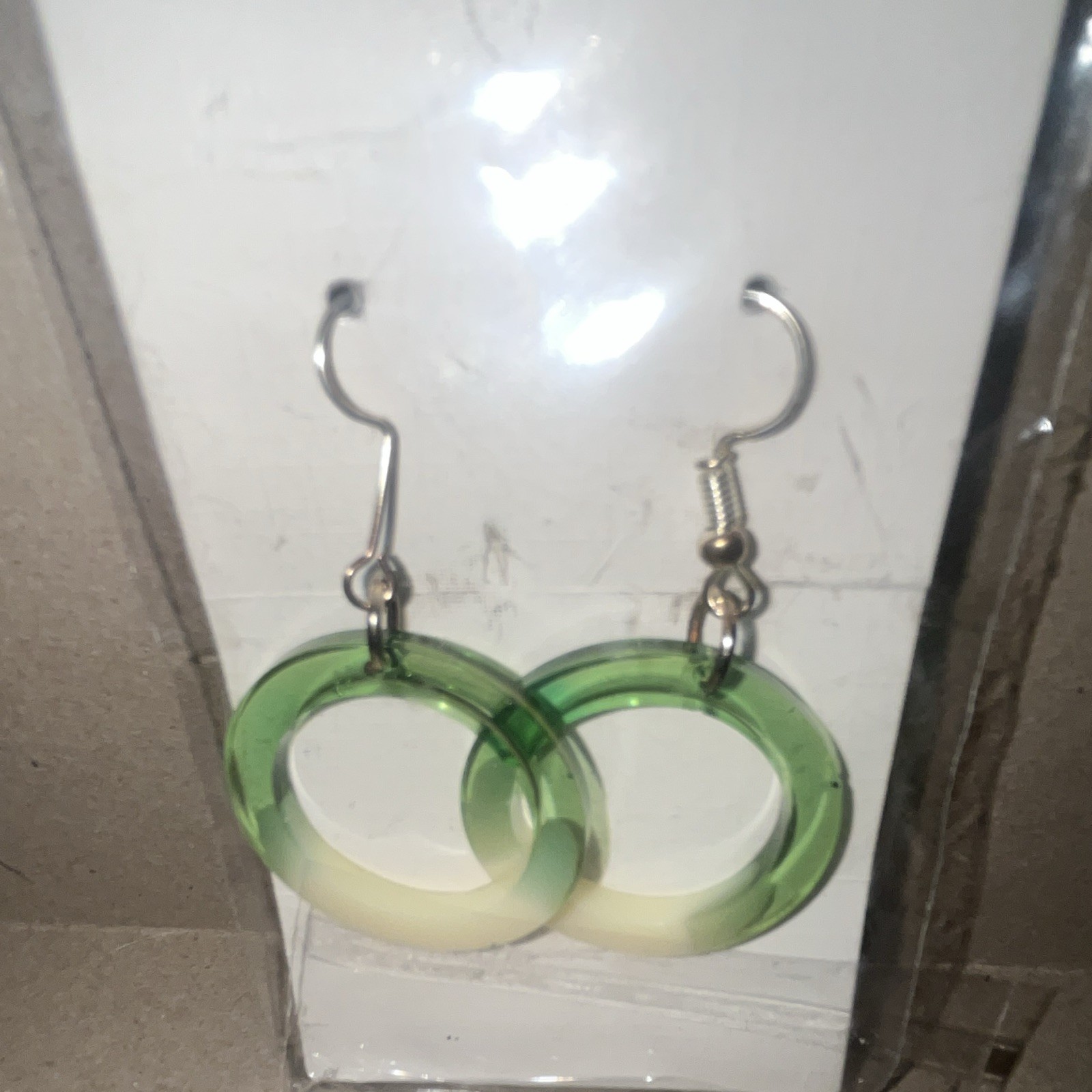 Green White Round Resin Dangle/Drop Earrings Hook Closure, Lobe