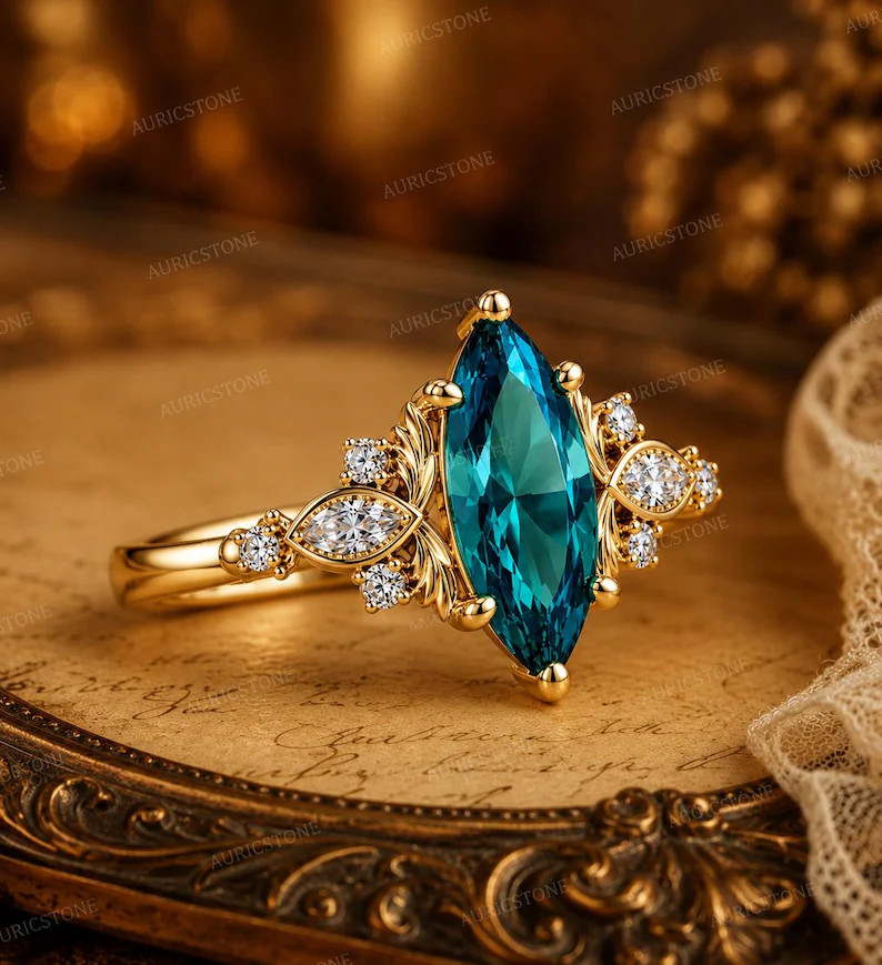 Lab Created Blue Topaz Ring, Base Metal: Brass Finish: Gold Plated, Gift