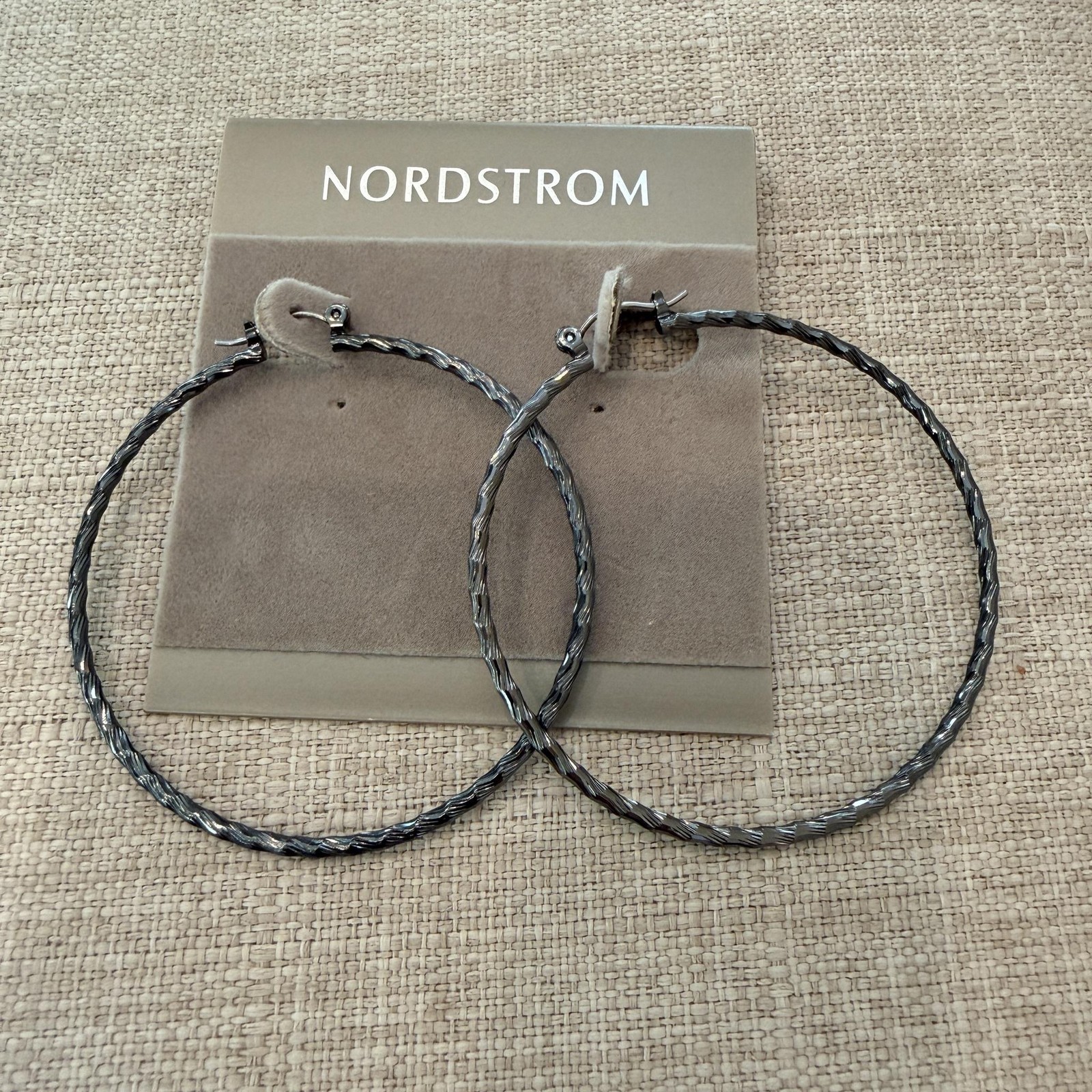 Nordstrom Gunmetal Silver Tone Braided Hoop Earrings Hinged Large Statement Boho