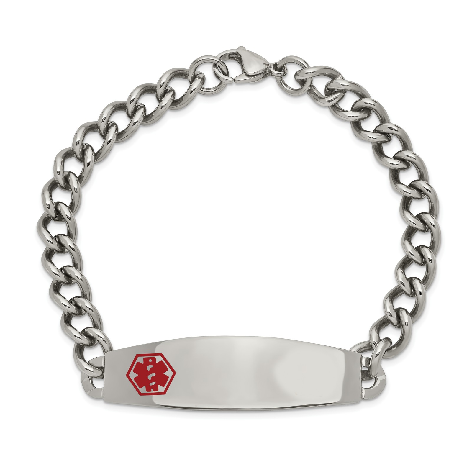 Chisel Stainless Steel Polished with Red Enamel Medical ID 8.5 inch Curb Chain B