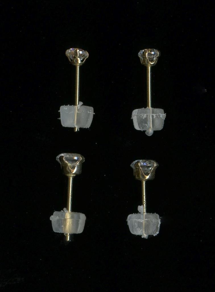 10K 2 Pair Sets Solid Yellow Gold 3mm & 4mm Round Clear Crystal CZ Earrings -HE