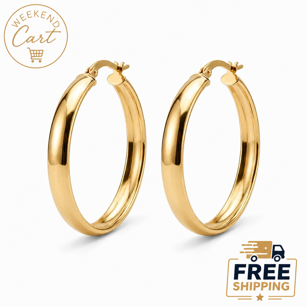 Women’s 18K Gold Filled Hoop Earrings 20mm Polished Lightweight Classic Hoops