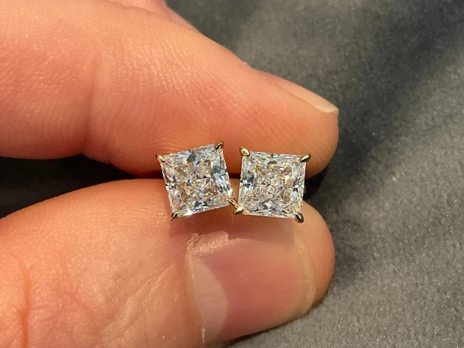14k Yellow Gold Plated 2.00 Carat Simulated Diamond Princess Solitaire Earrings