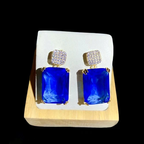 10 CTW Lab-Created Blue Sapphire Dangle Drop Earrings 18k Gold Filled Finish