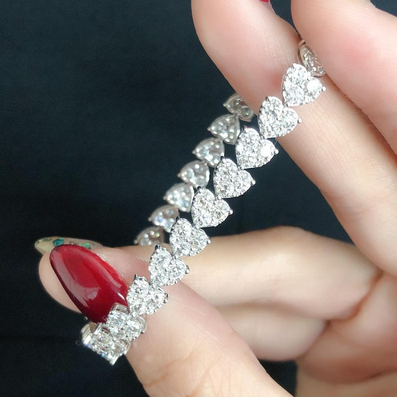 7.64 Ct Heart Simulated Diamond 14K White Gold Plated Stunning Tennis Bracelet