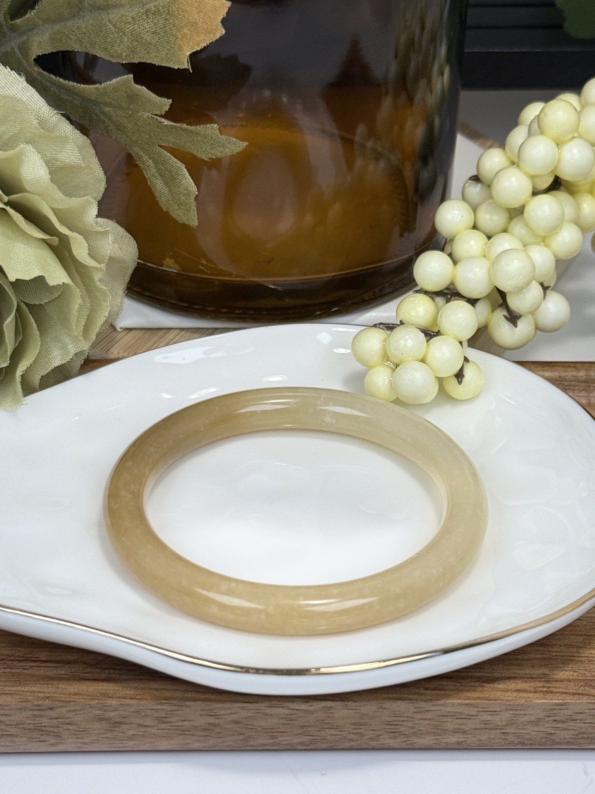 Hetian Jade Yellow Hard Bangle Size: 55.8MM Width: 8.5MM w/Certificate