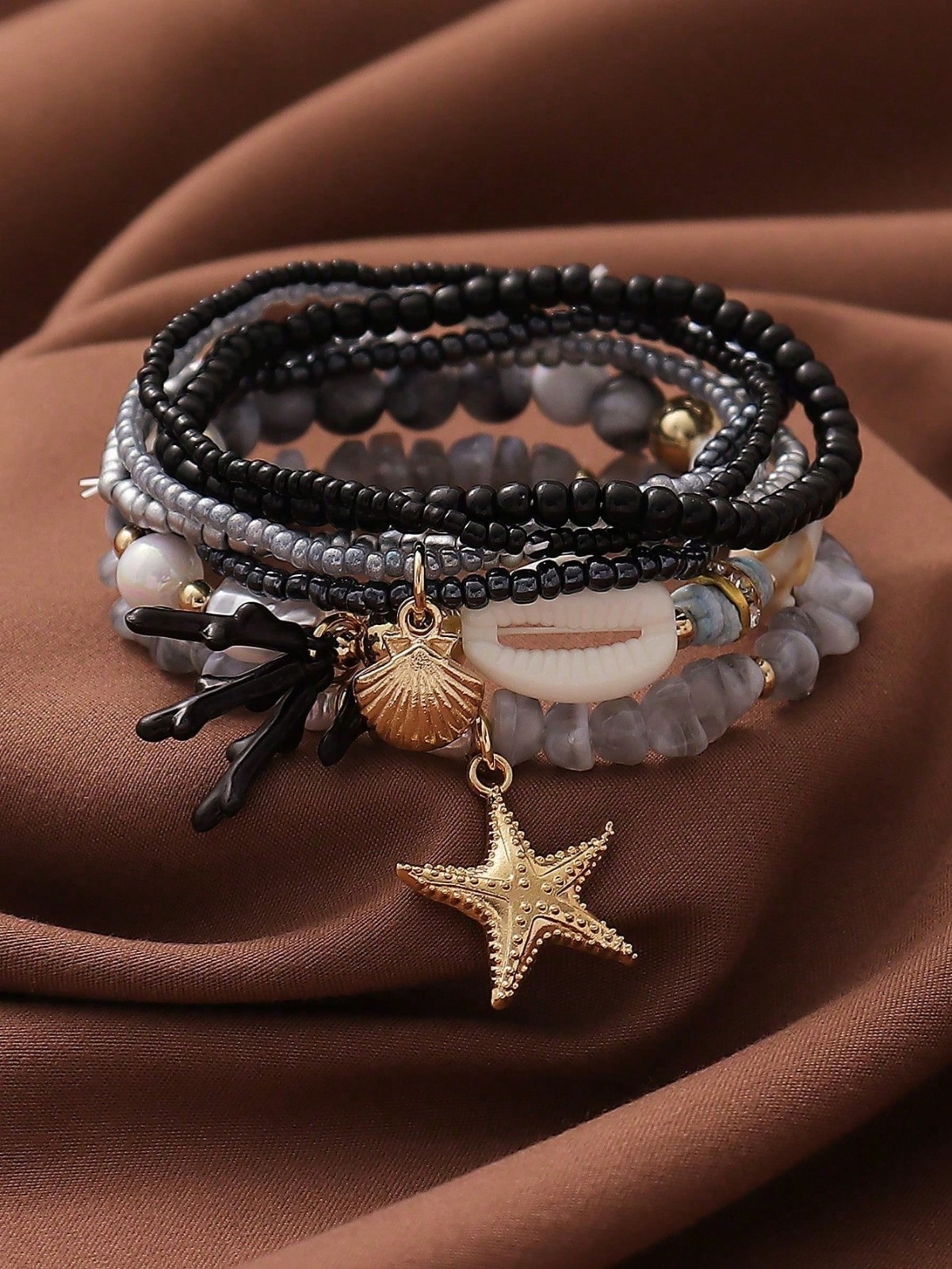 7Pcs Boho Beaded Bracelet Set Beach Shell Starfish Stretch Jewelry for Women