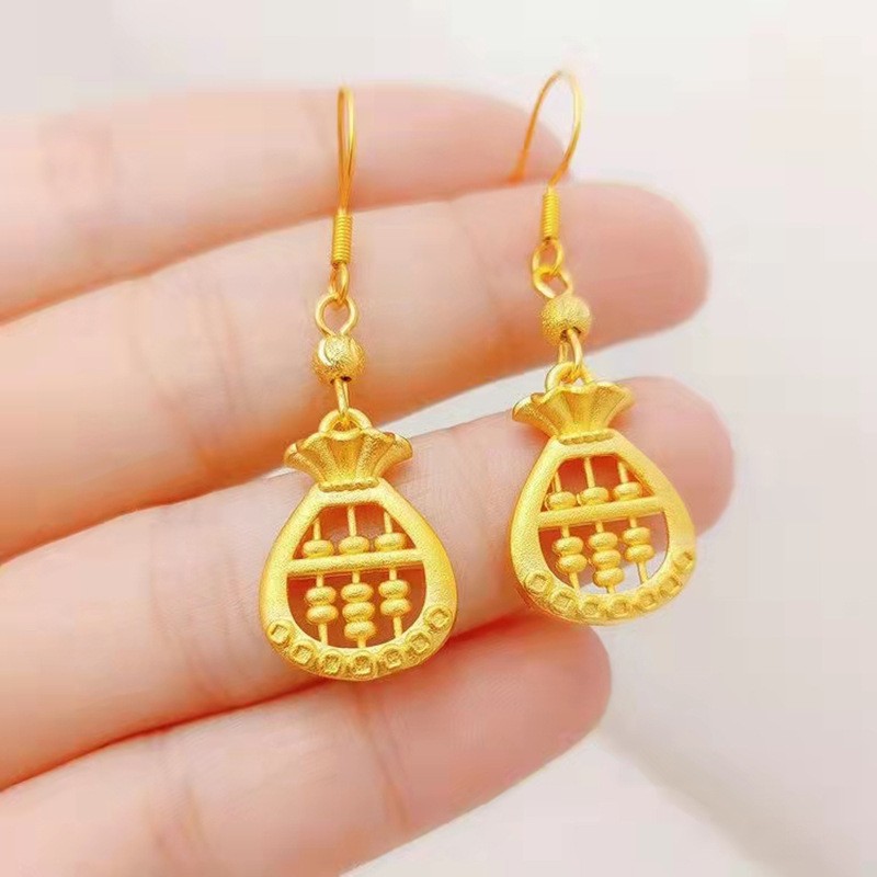 Fu Bag Earrings Brass Gold Plated Abacus Women’s Jewelry Gift