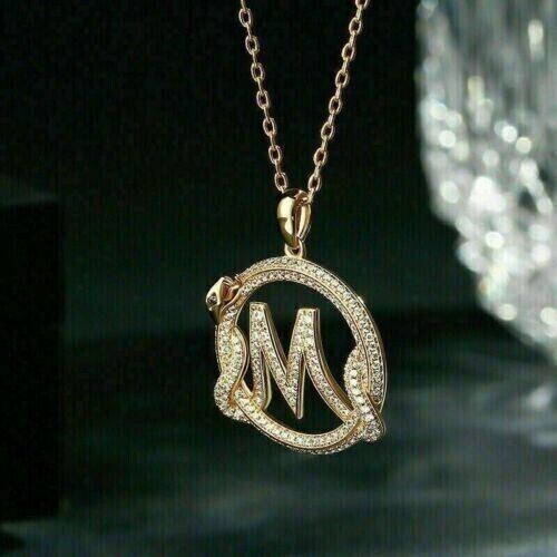 Round Cut Simulated Diamond Stunning Initial “M” Pendant 14K Yellow Gold Plated