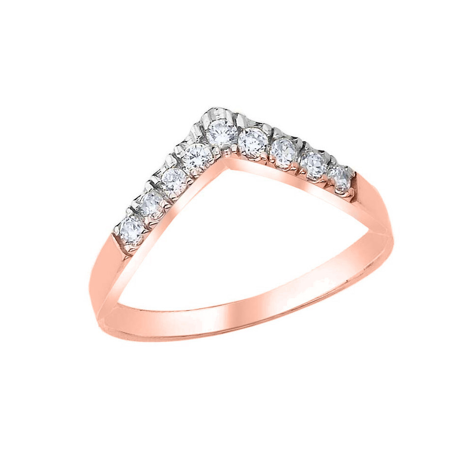 Pave Set Chevron Ring with CZ in Gold (Available in Yellow/Rose/White Gold)