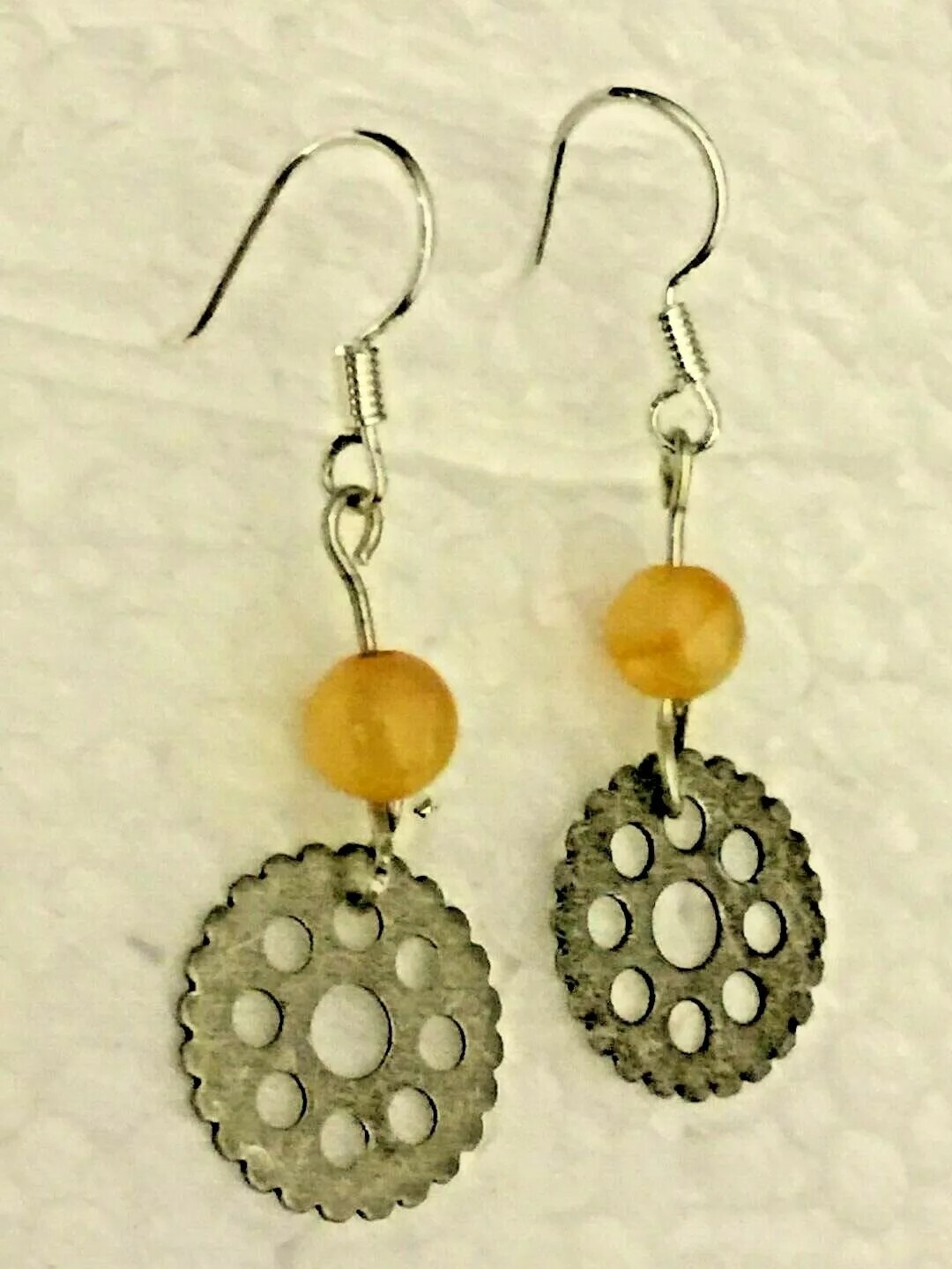 Spokes, yellow stones, hook earrings, stone, new unisex jewelry, Steampunk cogs