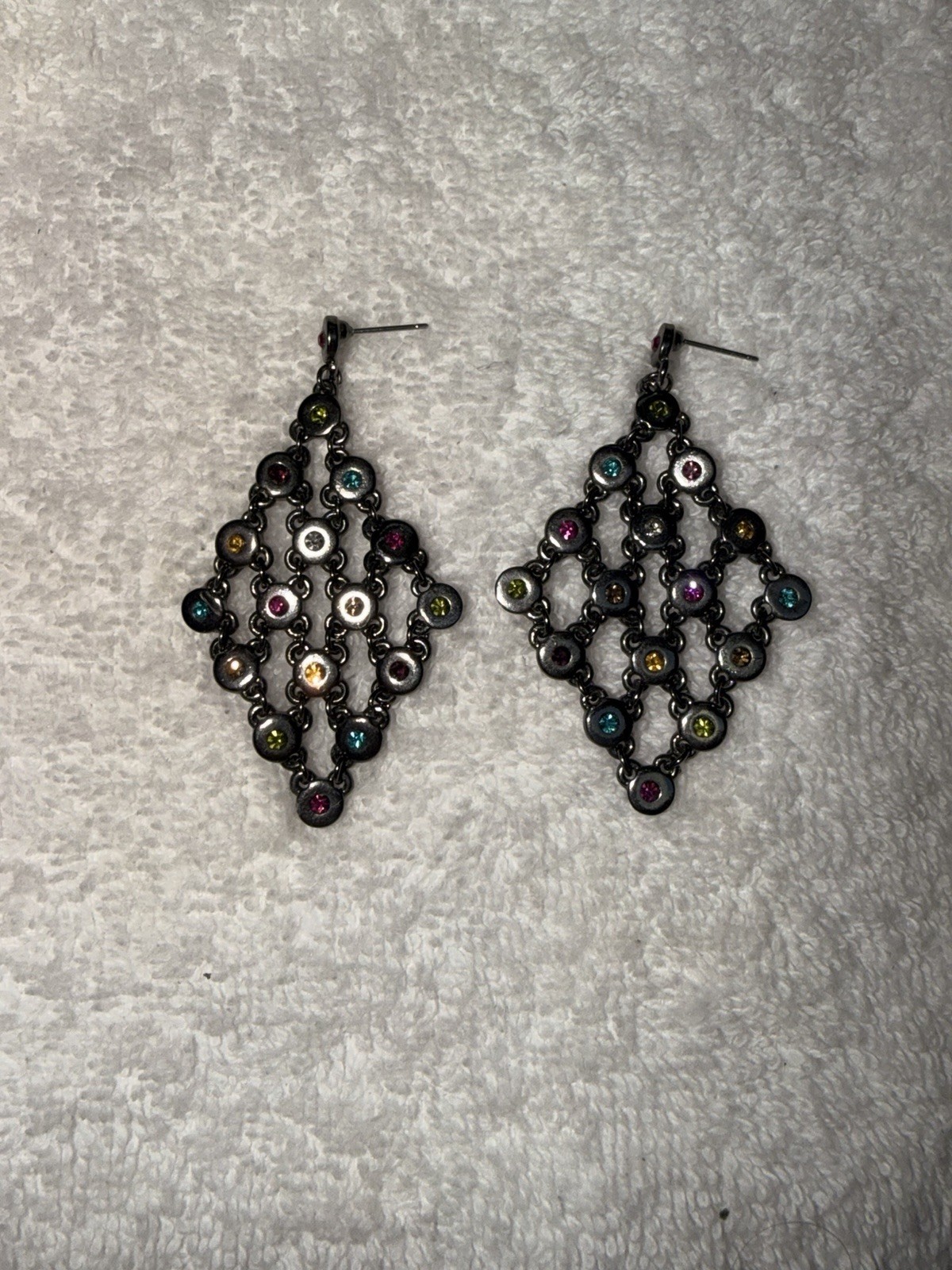 Multicolor Crystal Diamond Shape Dangle/Drop Earrings Butterfly Back Nickel-Free