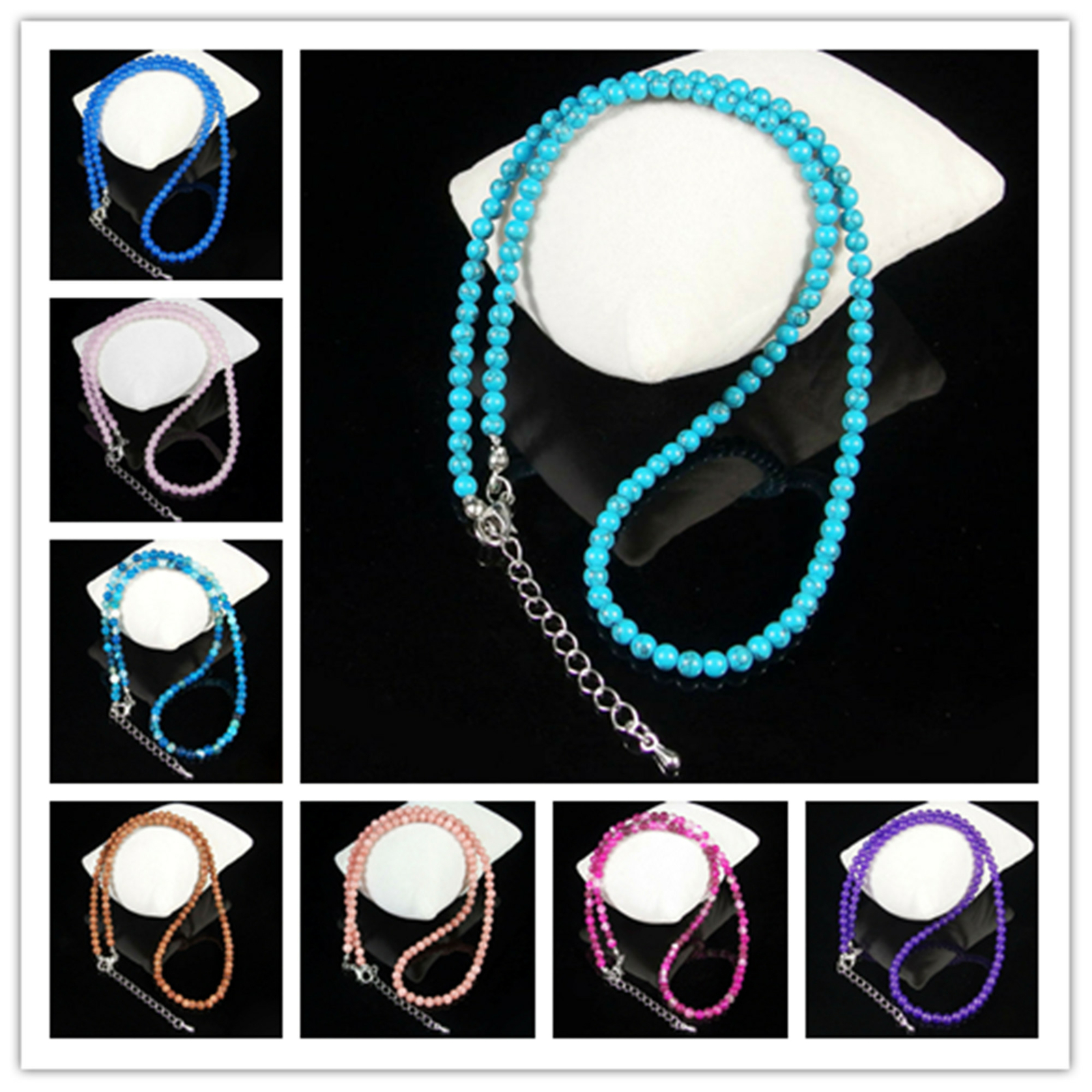 Exquisite Natural 4mm Multicolor Round Gemstone Beads Necklace 18″ AAA++
