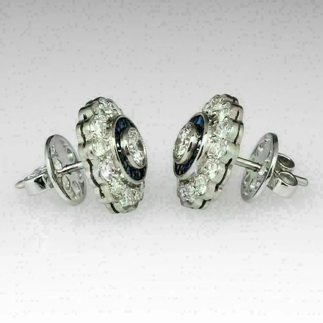 2.4Ct Round Cut Moissanite 14k White Gold Plated Party Wear Ladies Stud Earrings