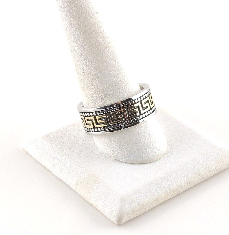 Stainless Steel Band Ring With Greek Gold IP Accents – Free Gift Packaging
