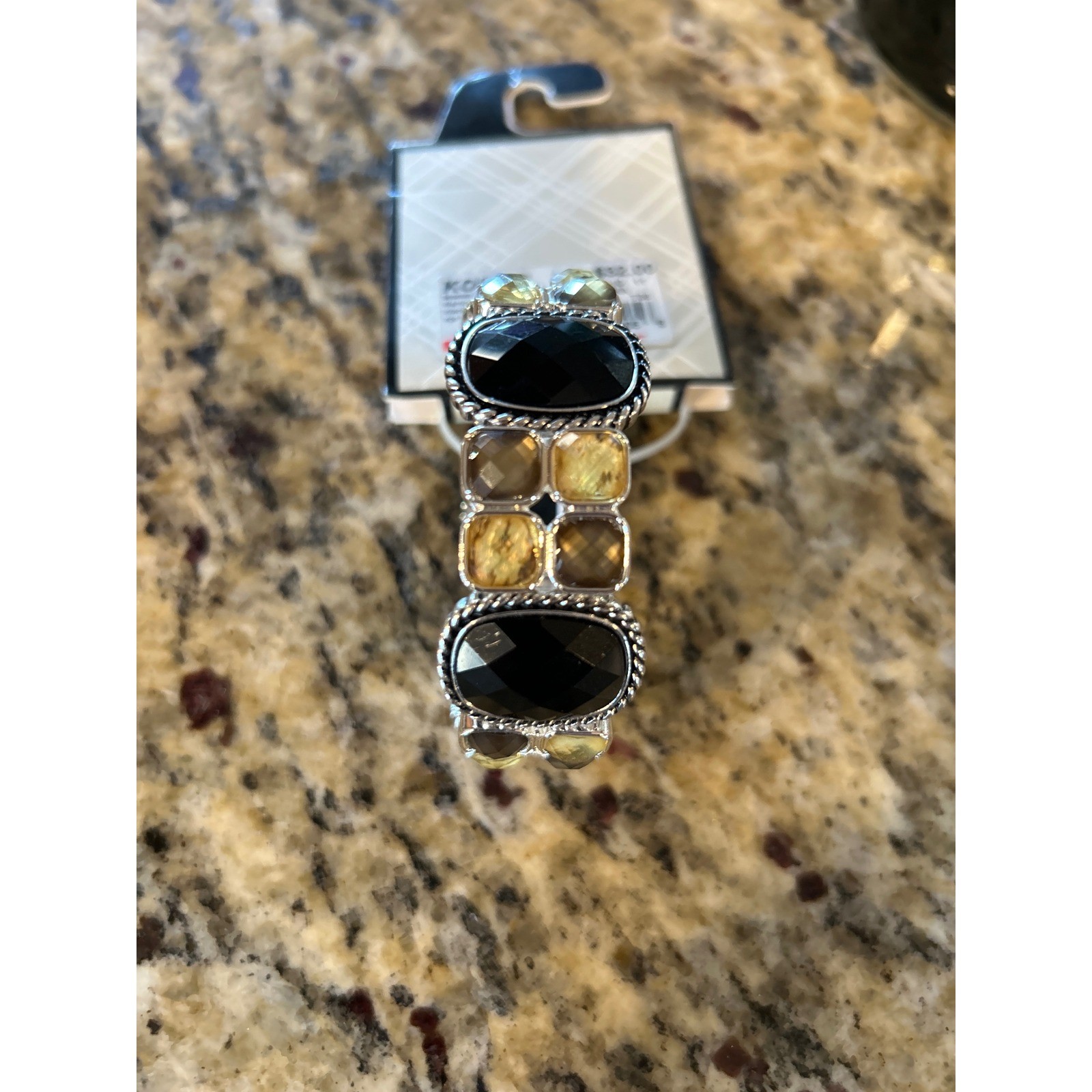 Dana Buchman Silver Tone Black Amber Faceted Stone Stretch Bracelet 60437125-5PJ