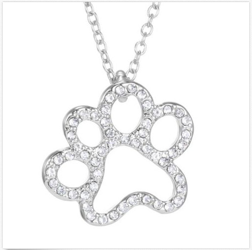 Silver Dog, Cat Love Paw Print Shaped Stainless Steel Metal Pendant Necklace New