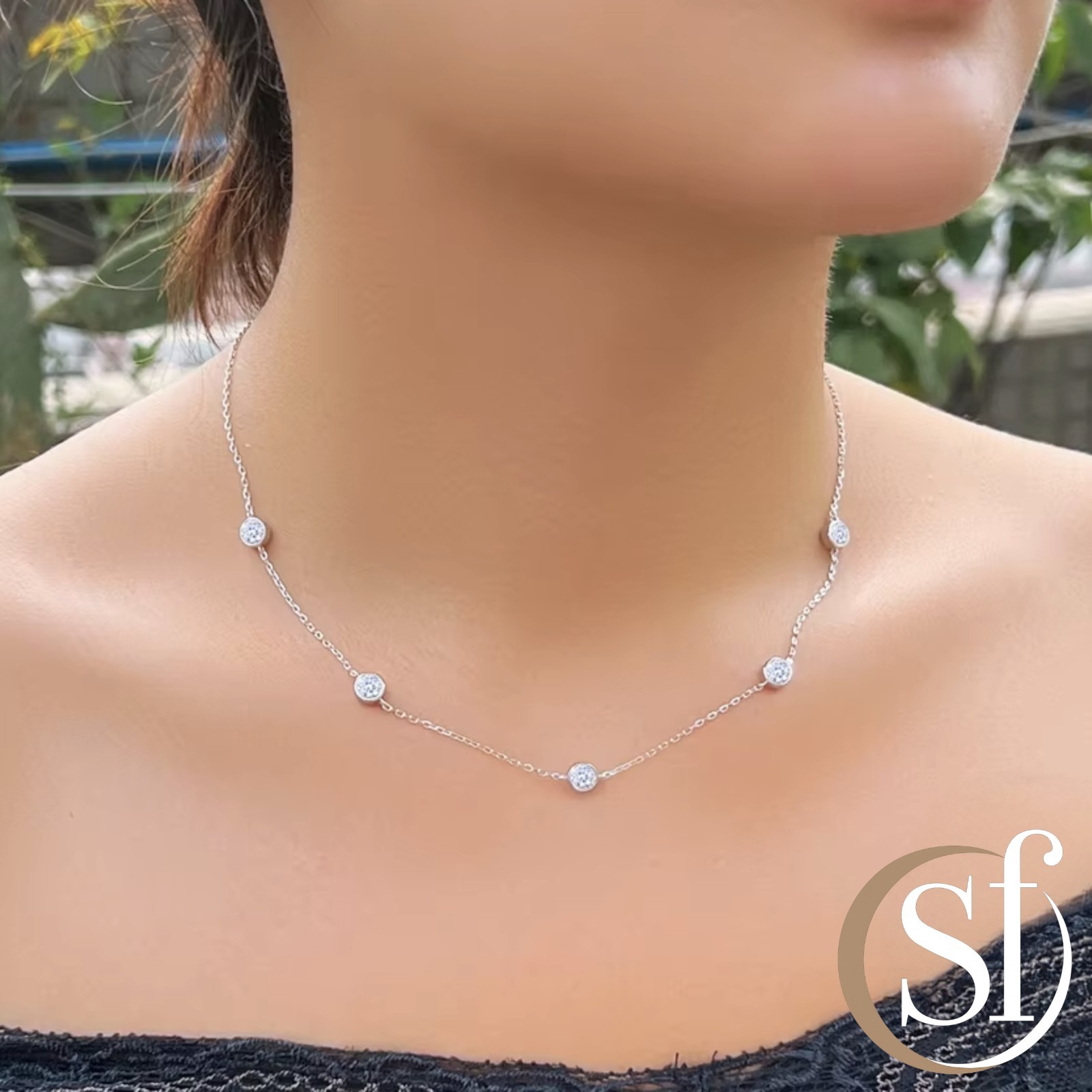 925 Sterling Silver Station Necklace | 6mm CZ Bezel Set | 16 to 18 Inch