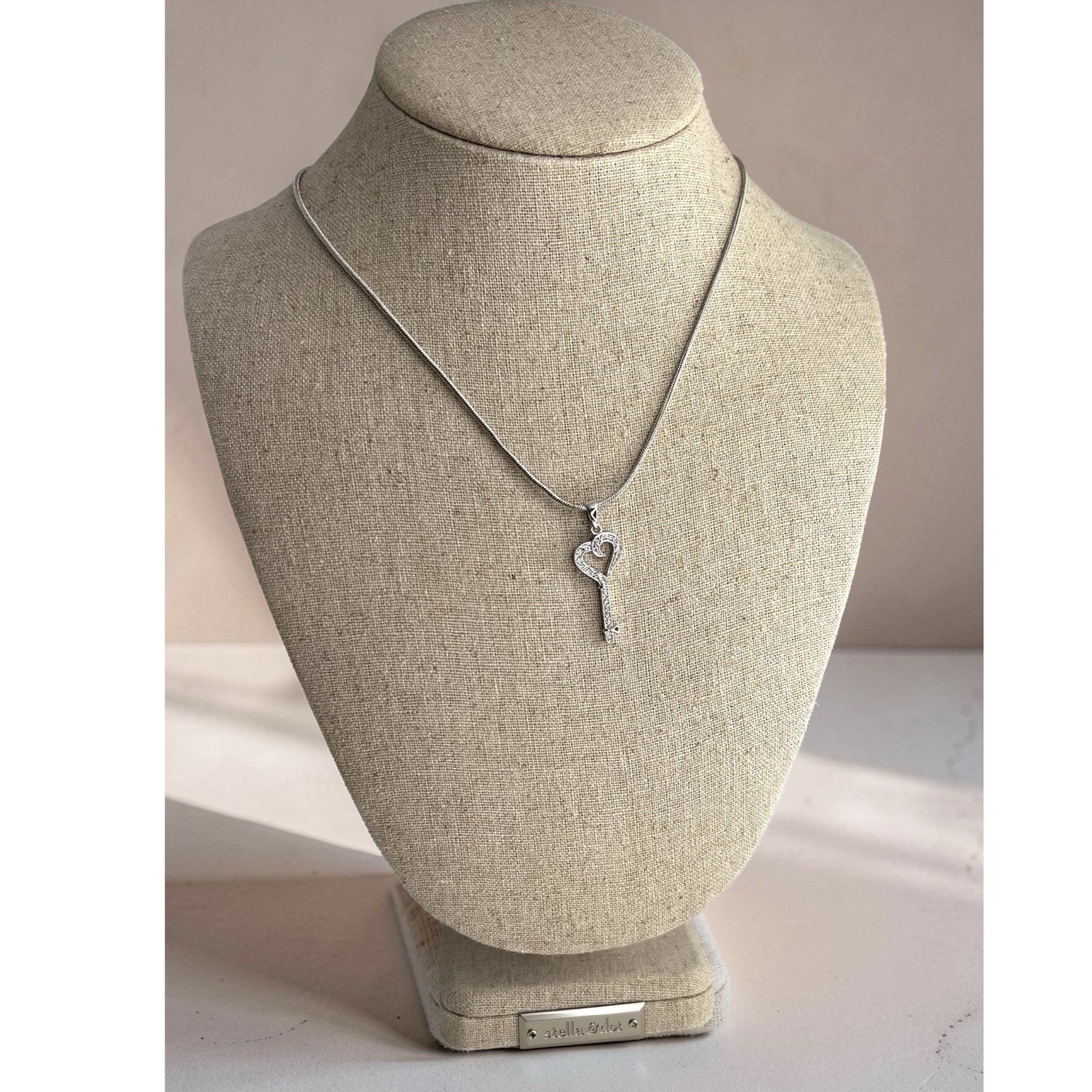 925 Sterling Silver Heart Key Pavé CZ w/Monet Silver Tone Snake Chain Necklace
