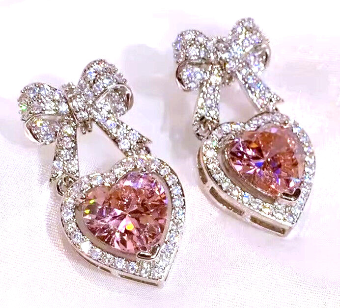 Super Cute Bow Pink HEART Valentine LOVE Rhinestone Betsey Johnson NECKLACE