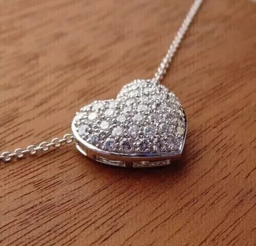 Round Cut Simulated Diamond 2 Ct Heart Pendant Necklace 14K White Gold Plated