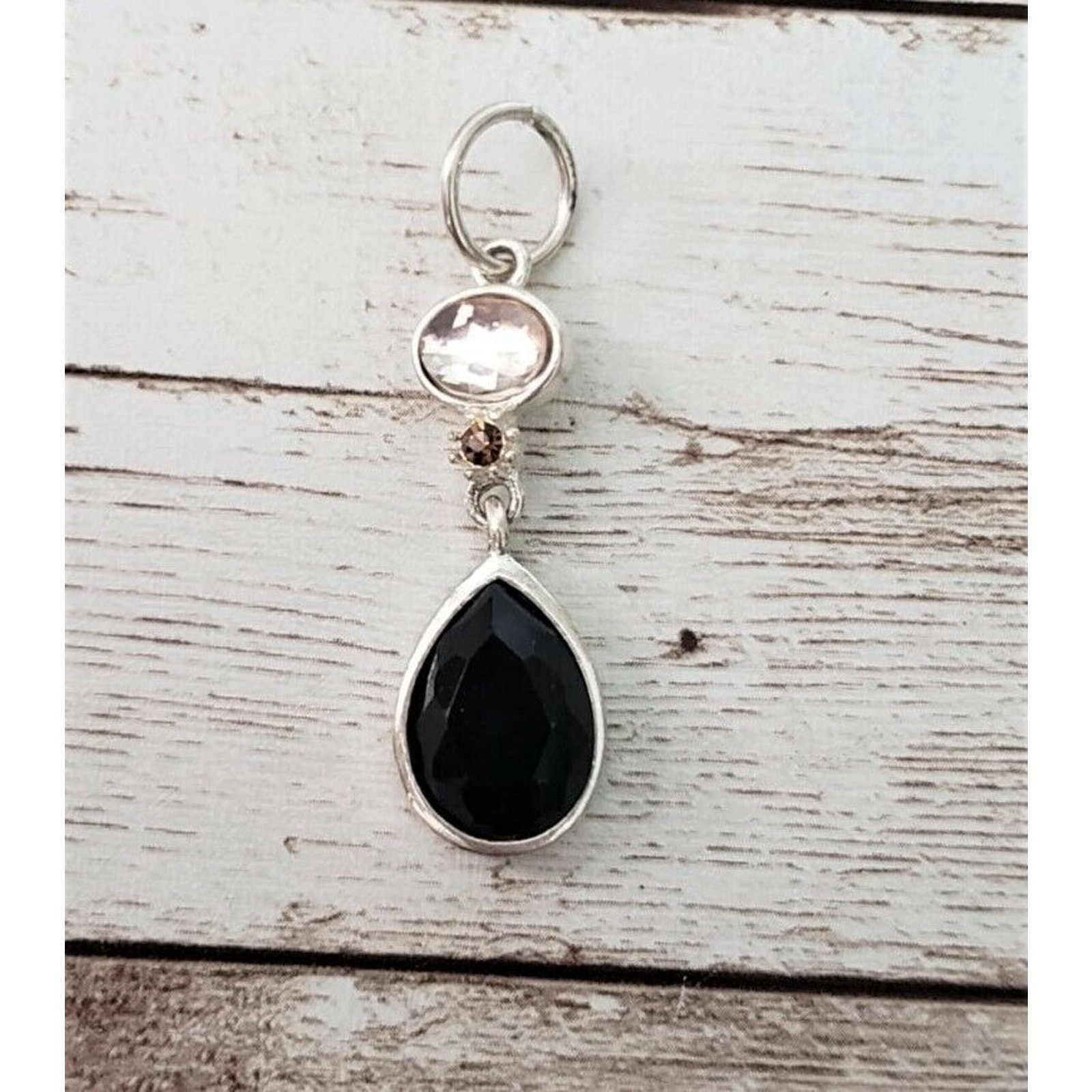Black, Clear Gem & Brown Gem Pendant (No Chain Included)
