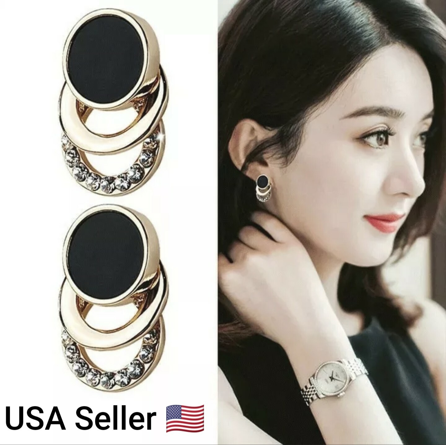 New Design Fashion Charm Geometric Crystal Stud Earrings Round Circle Shiny Ear