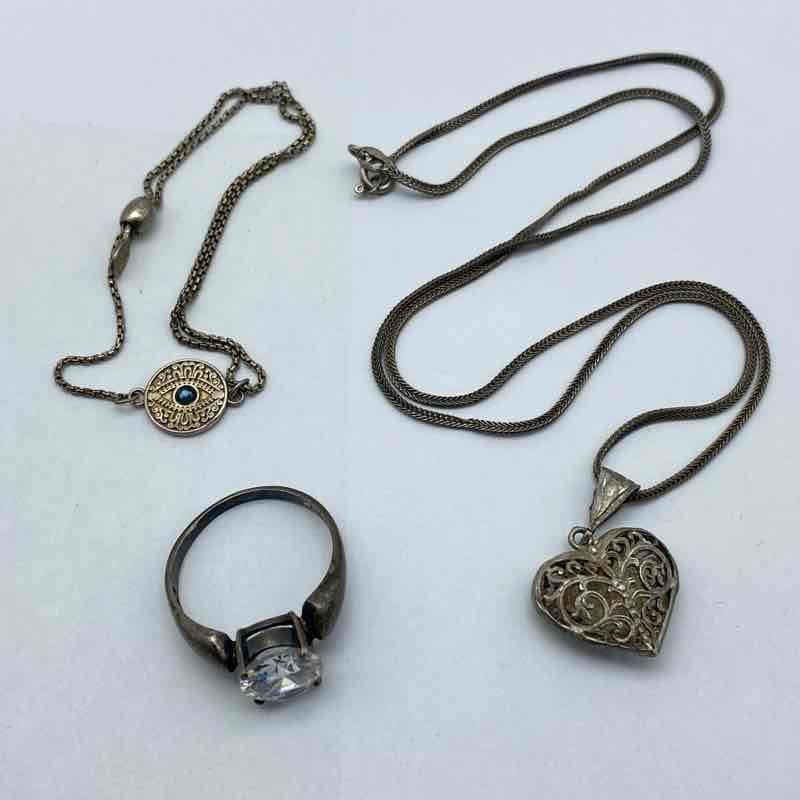 Sterling Silver 925 Heart Filigree Necklace Evil Eye Bracelet CZ Ring Size 10.5