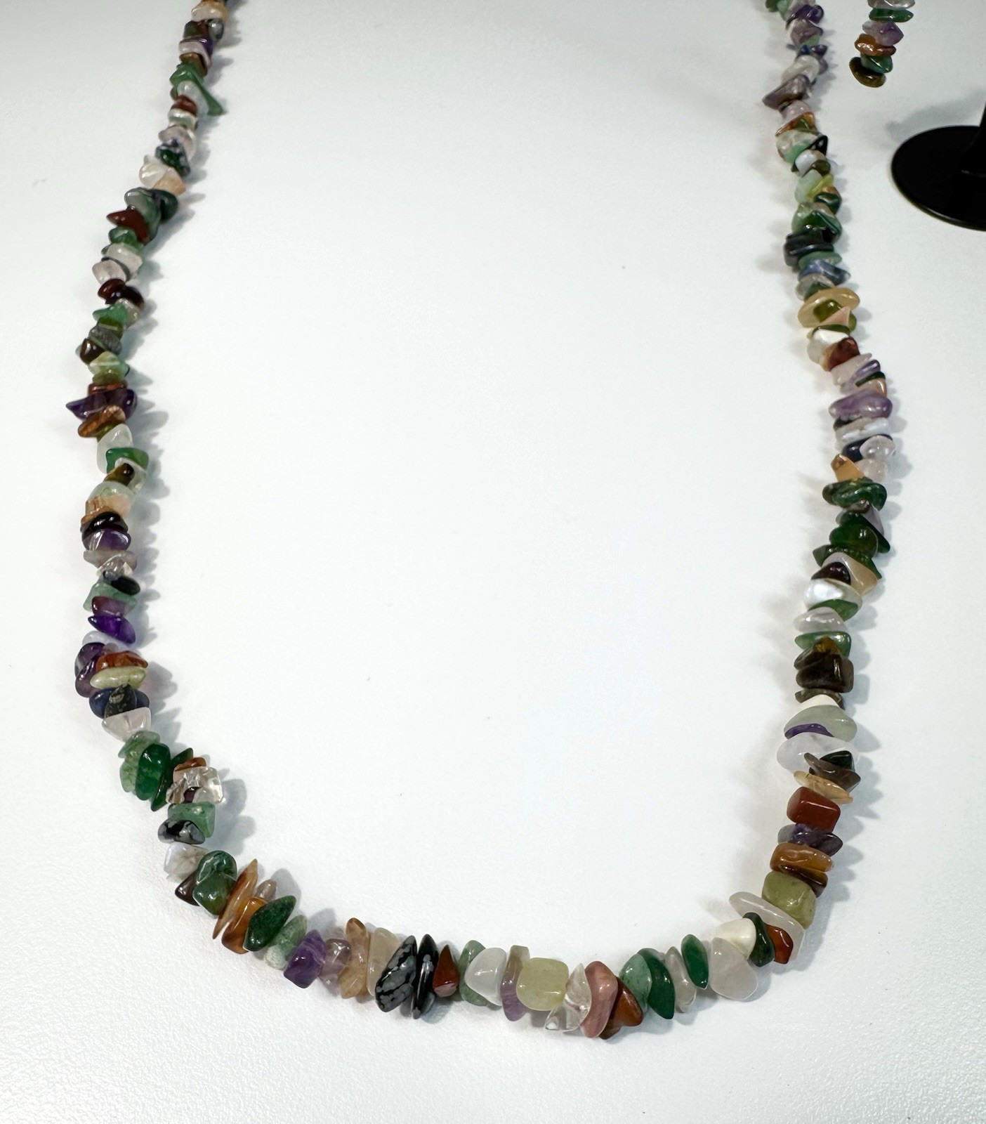 Chip Bead Necklace and Dangle Earrings Set Multi Color Glossy Boho Long Layering