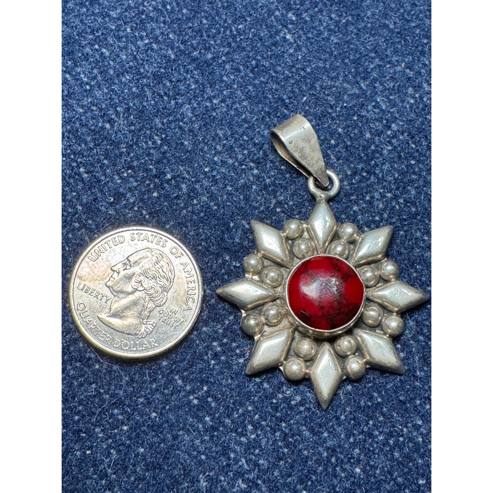 Vintage Mexico 925 Sterling Red Jasper Pendant 17grams