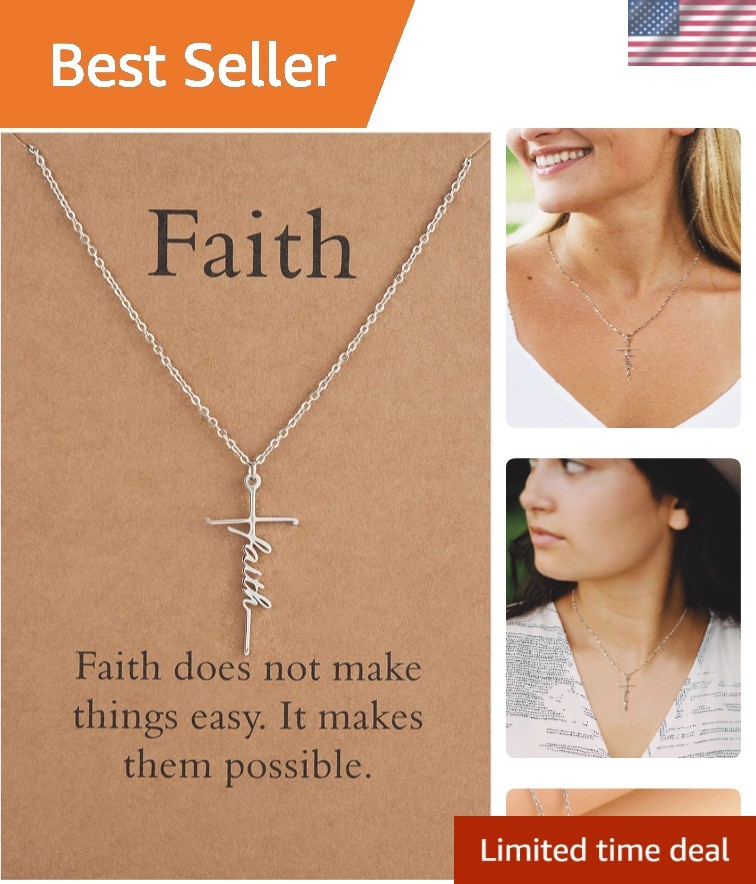 Silver Faith Cross Pendant Necklace – Elegant Christian Jewelry Gift for Women