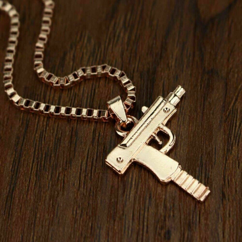 Mens Fashion Mini-Uzi Machine Gun Pendant Chain Hip Hop Punk Necklace Jewelry