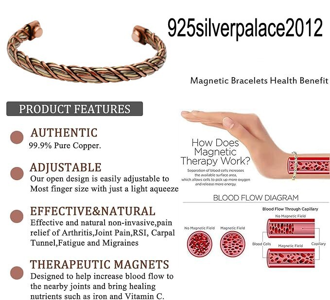 5 Pcs Two Tone Pure Copper Therapy Arthritis Pain Relief Bangle Jelwery LOT-049