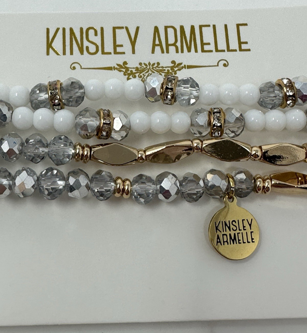 Kinsley Armelle Beaded Bracelet Stack White Gold Crystal Stretch Bracelet Set