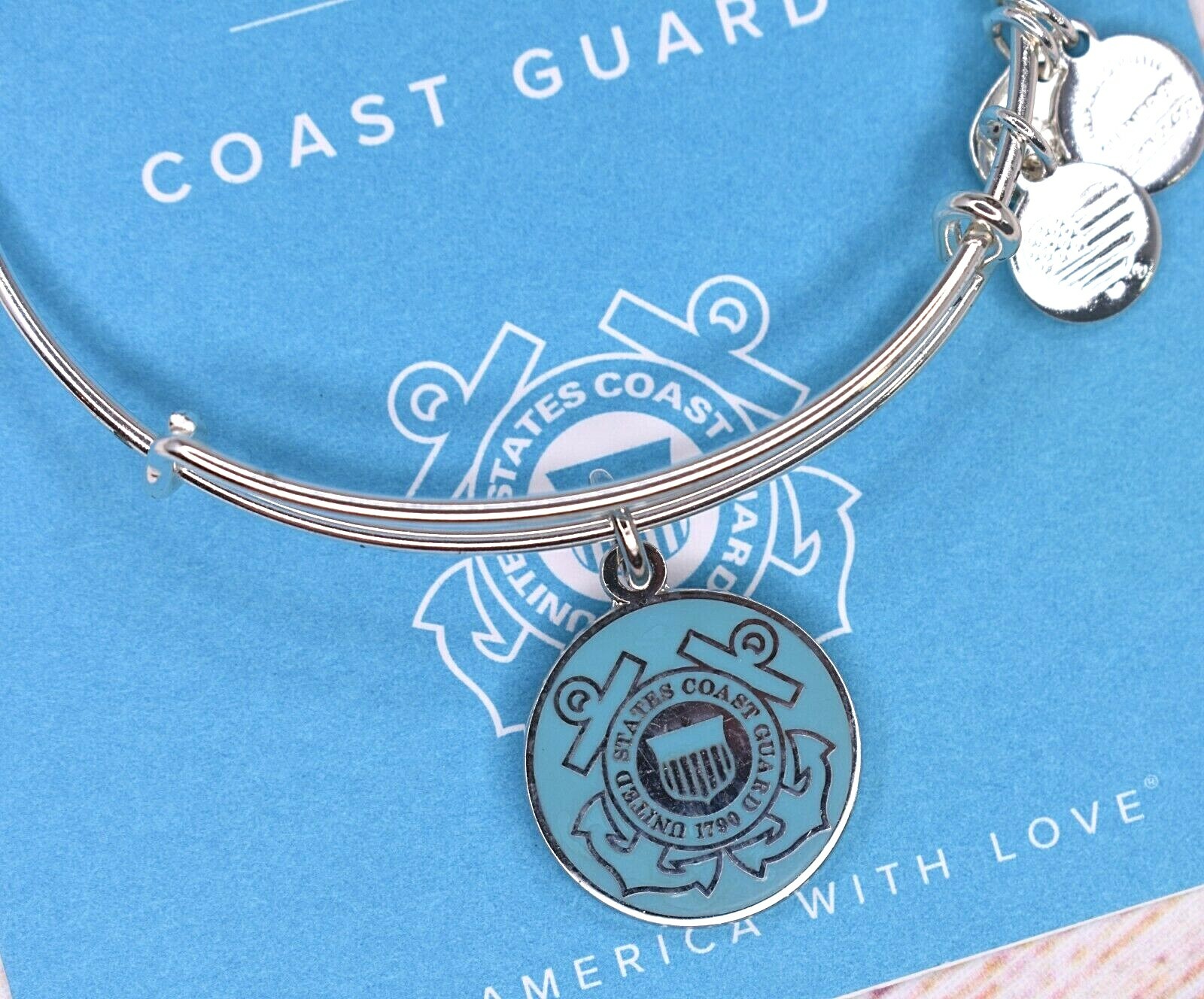 NEW NWT Alex and Ani US Coast Guard Charm Silver Bracelet W/Card