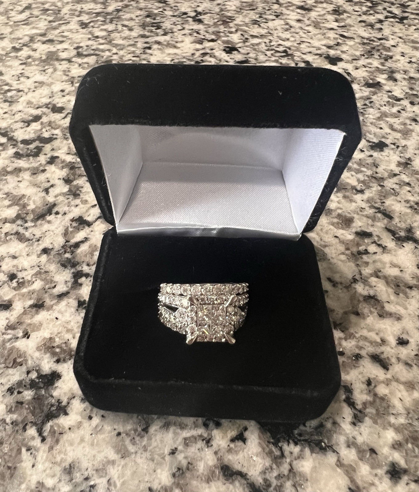 Quad princess cut diamond frame 14k white gold