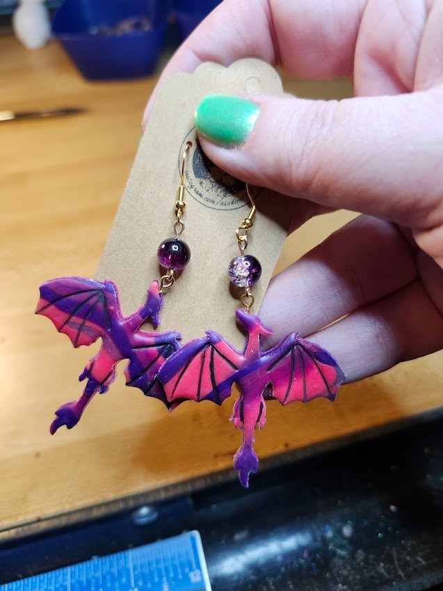 Polymer Clay Dragon Striped Pink Earrings