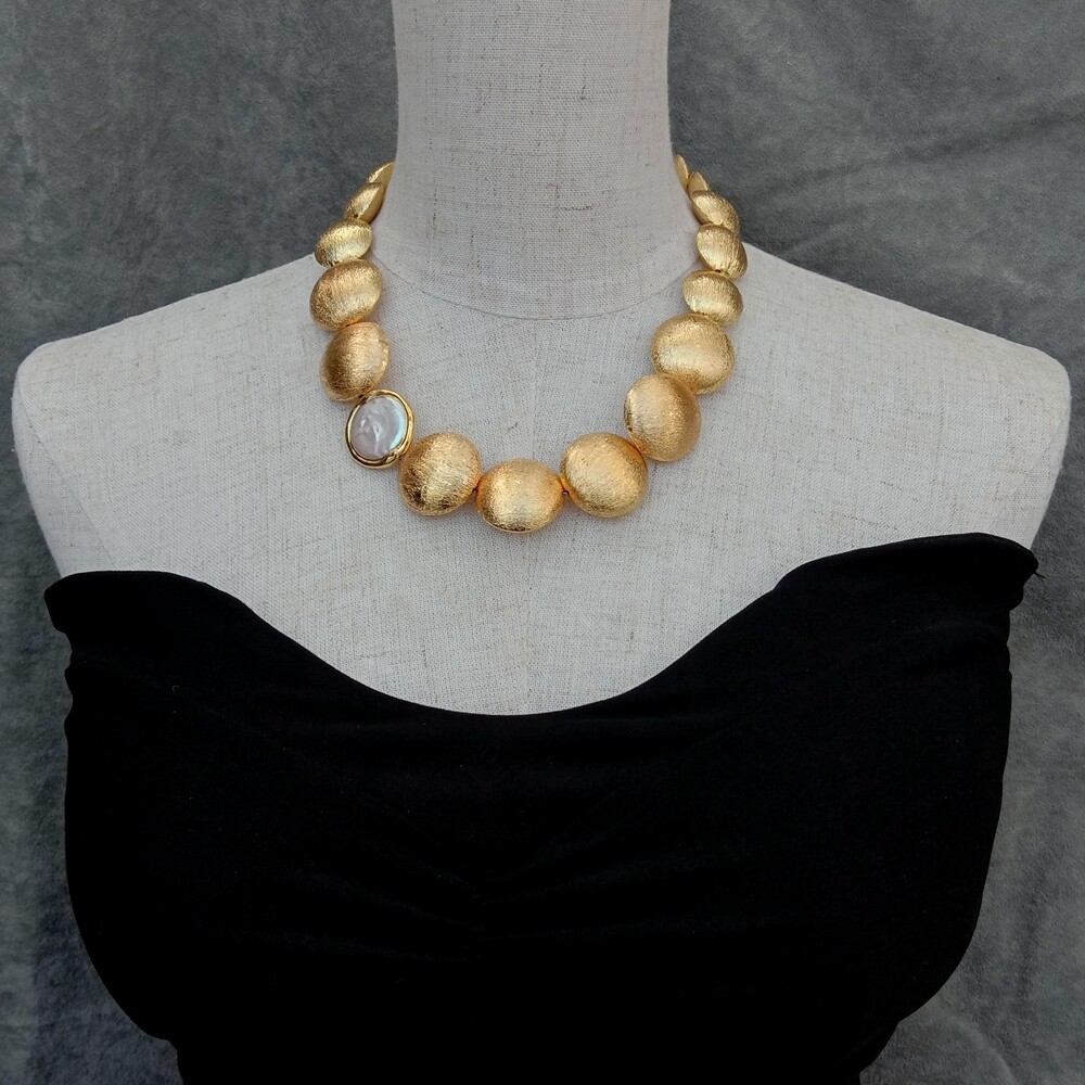 75″ 16mm-20mm-26mm Coin Pearl Brushed Bead Graduated Chokers Trend Necklace